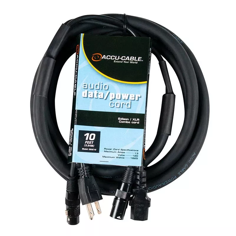 Accu-Cable SKAC10, 10 Ft XLR and AC Combo Cable