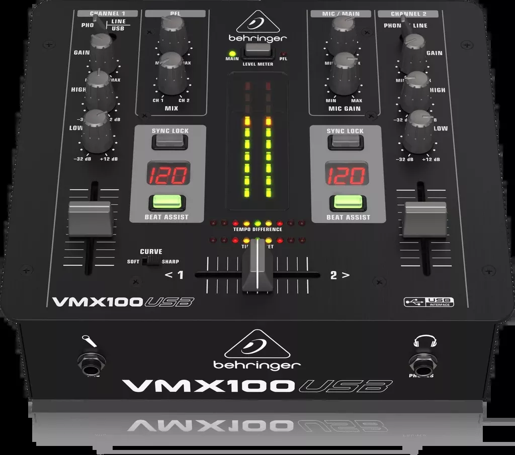 Behringer VMX100USB Professional 2-Channel DJ Mixer with USB/Audio Interface
