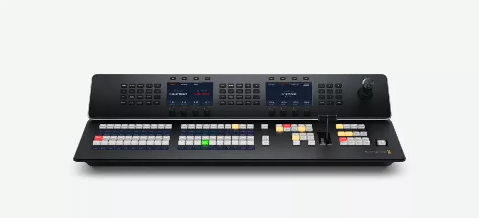 Blackmagic ATEM 1 M/E Advanced Panel 20, Larger 1 M/E hardware panel with 20 input buttons and 2 system control LCDs, plus buttons for control of 4 upstream keyers, 4 downstream keyers and 4 M/E rows