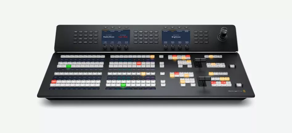 Blackmagic ATEM 2 M/E Advanced Panel 20, Professional 2 M/E hardware panel with 20 input buttons on each row and 2 independent system control LCDs, one for each row