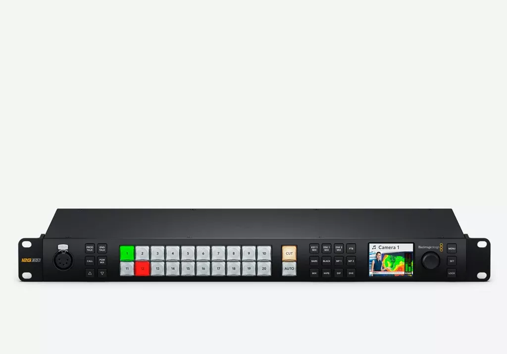 Blackmagic ATEM 2 M/E Constellation 4K, Advanced 2 M/E live production switcher includes 20 standards converted 12G-SDI inputs, 12 x 12G-SDI aux outputs, 2 DVEs, 8 ATEM Advanced Keyers, 2 multi-views and a SuperSource for a total of 6 DVEs