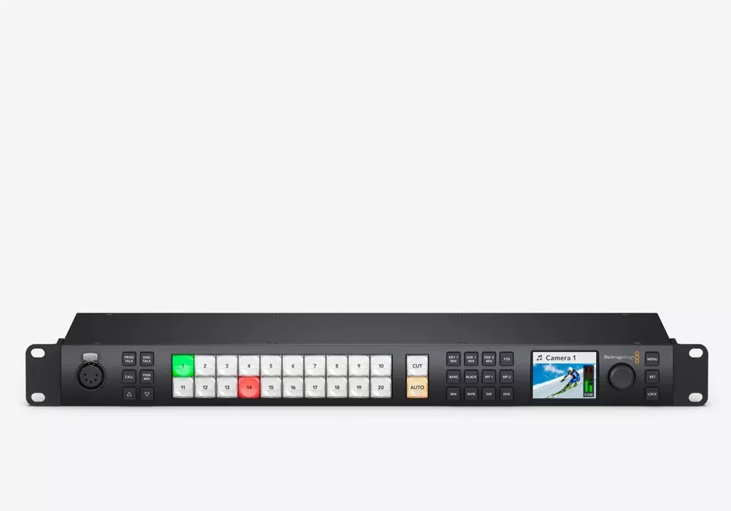 Blackmagic ATEM 2 M/E Constellation HD, Advanced 2 M/E live production switcher includes 20 standards converted 3G-SDI inputs, 12 x 3G-SDI aux outputs, 2 DVEs, 8 ATEM Advanced Keyers, 2 multiviews and a SuperSource for a total of 6 DVEs