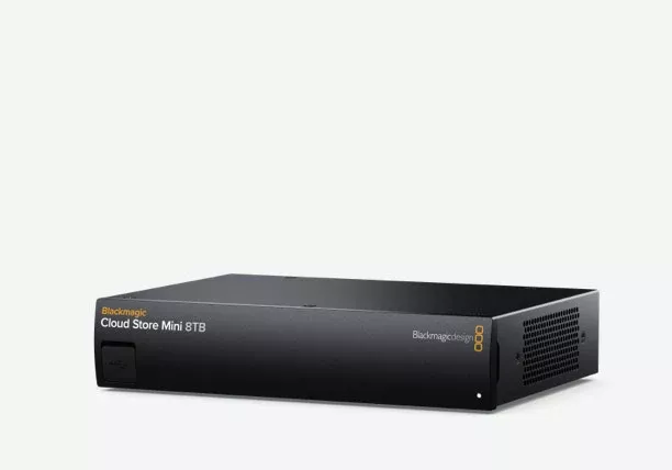 Blackmagic Cloud Store Mini 8TB, High performance rack mount flash storage solution, features 8 TB capacity, RAID 0 flash memory core, 10G Ethernet, 1G Ethernet, USB-C and Blackmagic Cloud sync for distributing files globally
