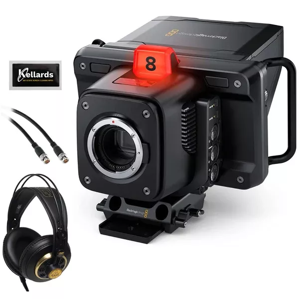 Blackmagic Design Studio Camera 6K Pro - EF Mount (CINSTUDMFT/G26PDK) Bundle with AKG K240 Studio Pro Headphones, Pearstone 50' SDI Video Cable, and Kellards 5-Pack Wipes