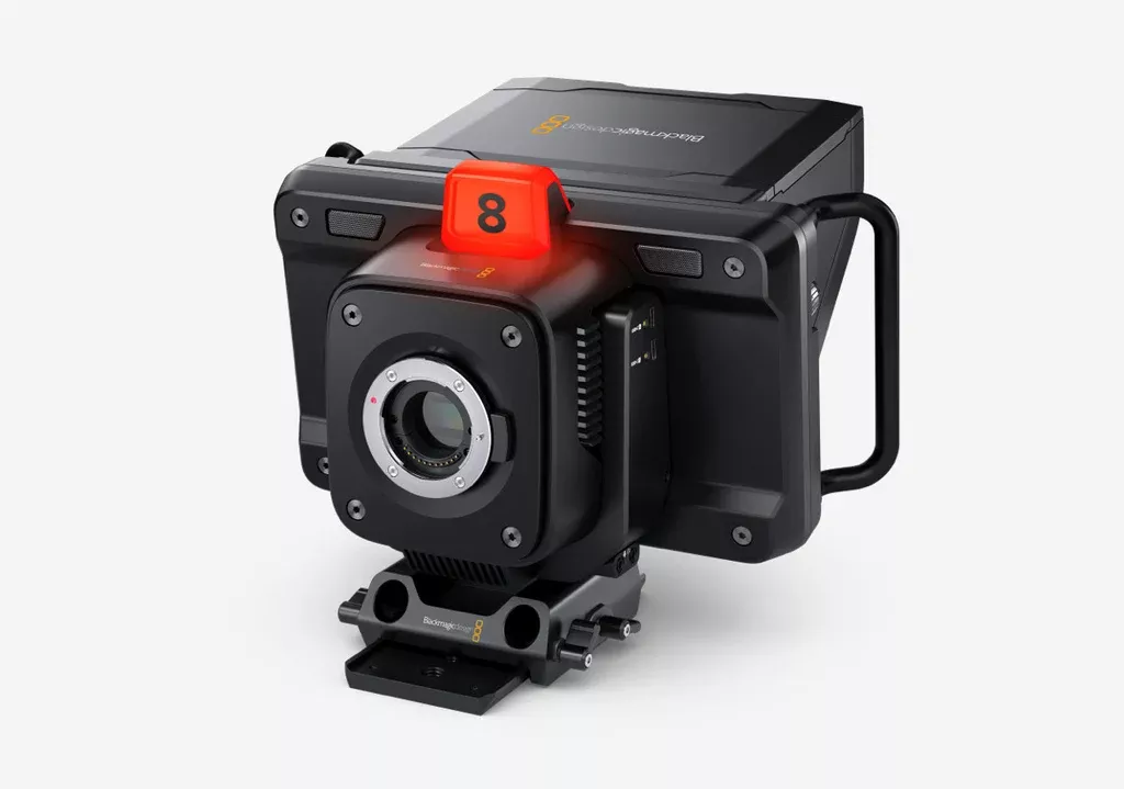 Blackmagic Studio Camera 4K Plus G2, The perfect mini studio camera features a cinematic 4K sensor up to 25,600 ISO, MFT lens mount, 12G-SDI and HDMI, 3.5mm talkback, 7" LCD with sunshade, color corrector and recording to USB disks