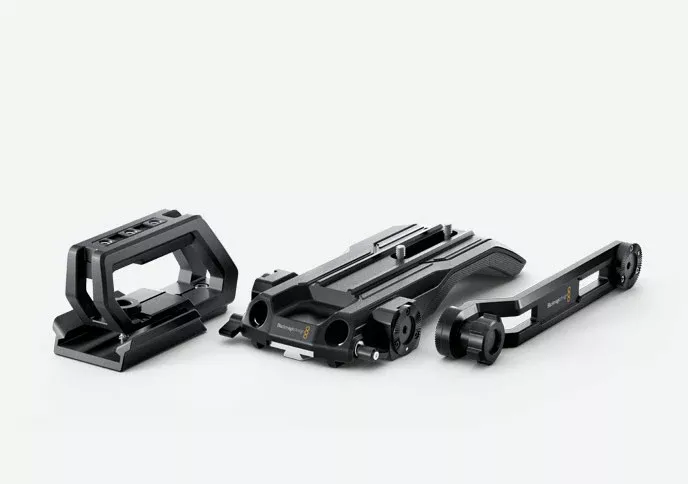 Blackmagic URSA Mini Shoulder Kit, Be ready to shoot anywhere! Kit includes shoulder pad with built in rosettes, rail mounts, integrated tripod quick lock release and top handle