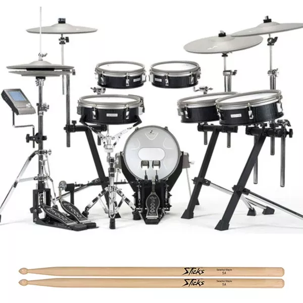 E F NOTE EFNOTE 3X Acoustic Designed Electronic Drum Set Bundle with On-Stage Wood Tip Maple Wood 5A Drumsticks 12 Pair