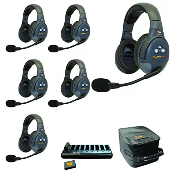 Eartec EVADE EVX6D Light-Industrial Full-Duplex Wireless Intercom System with 6 Dual-Ear Headsets (2.4 GHz)