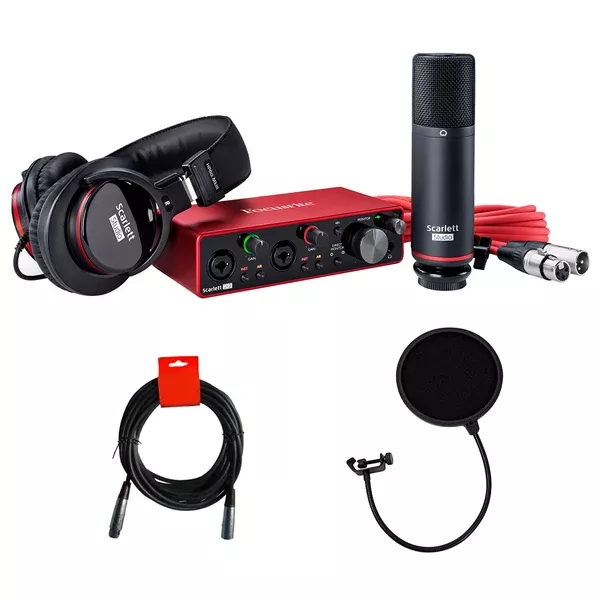 Focusrite Scarlett 2i2 Studio USB Audio Interface with Mic & Headphones (3rd Gen) Bundle with Pop Filter & XLR Cable