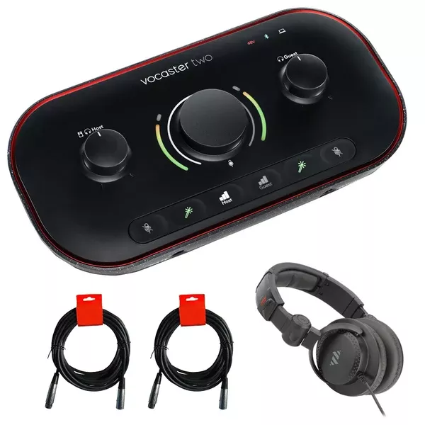 Focusrite Vocaster Two Podcast Interface Bundle with Polsen HPC-A30-MK2 Studio Monitor Headphones and 2x XLR-XLR Cable