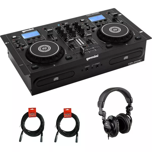 Gemini CDM-4000BT Dual CD/USB Media Player with Bluetooth Bundle with Polsen HPC-A30 Closed-Back Studio Monitor Headphones and XLR-XLR Cable