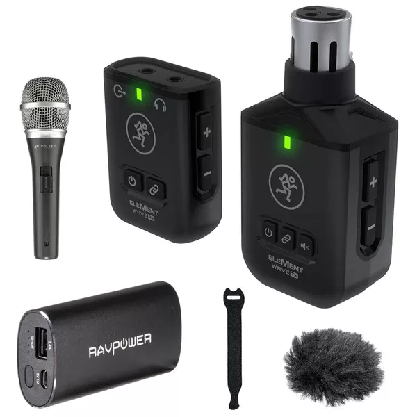 Mackie EleMent Wave XLR Compact Digital Wireless Plug-On Microphone System Bundle with Sennheiser e 835 Dynamic Microphone and Pro Studio Monitor Headphone