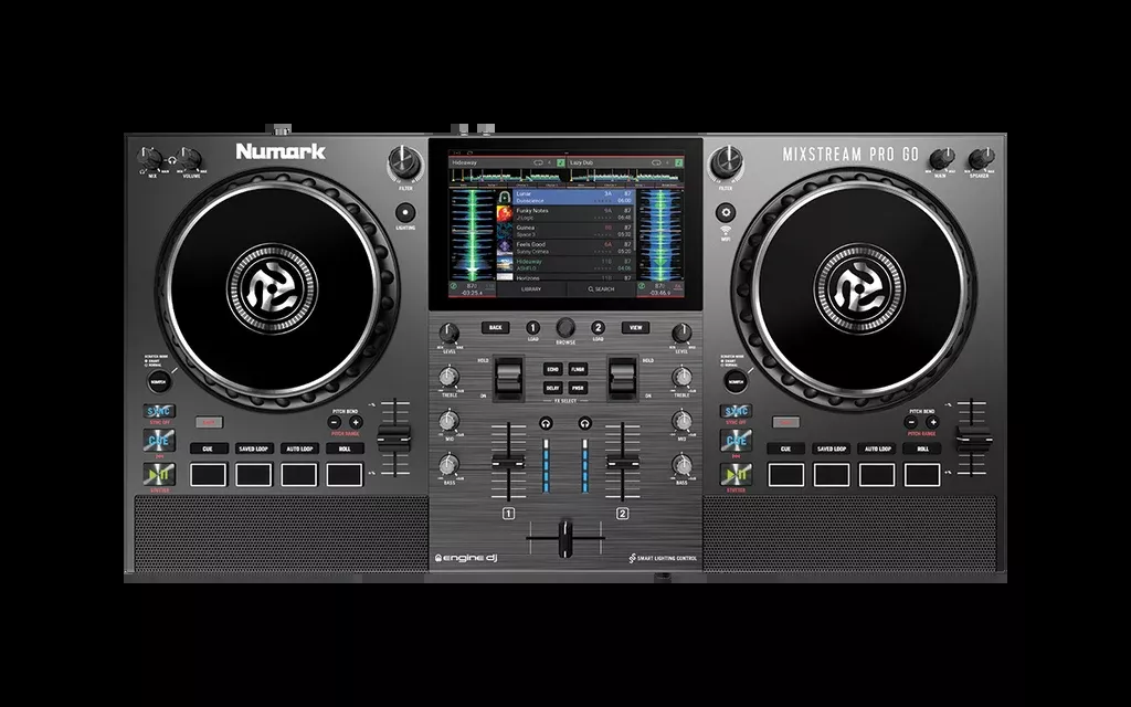 Numark Mixstream Pro Go, Wireless Standalone DJ Controller with Battery, Built-In Speakers, Wi-Fi Streaming and Amazon Music