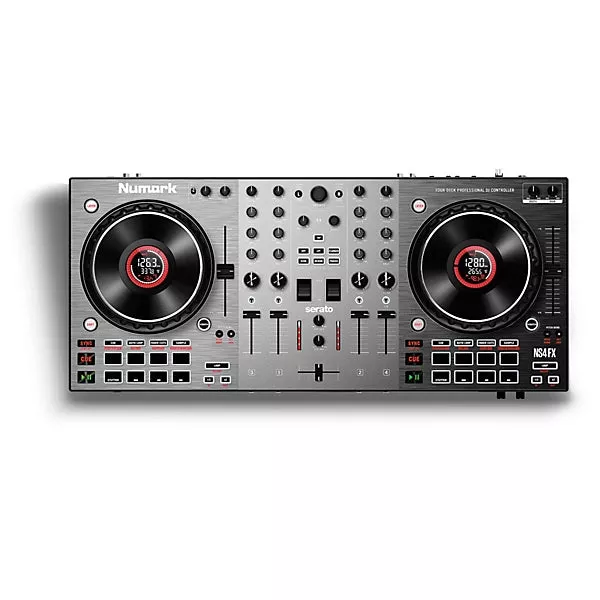 Numark NS4FX, 4-Deck Serato DJ Pro Controller with Motorized Platters and Dedicated FX Paddles