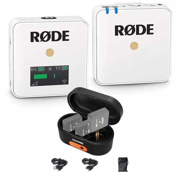 Rode Wireless GO Compact Digital Wireless Microphone System White Bundle with ZG-R30 Charging Case for Rode Wireless GO/Wireless GO II Microphone System