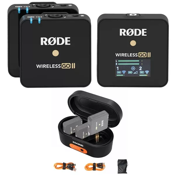 Rode Wireless GO II 2-Person Compact Digital Wireless Microphone System/Recorder Bundle with ZG-R30 Charging Case for Rode Wireless GO/Wireless GO II Microphone System