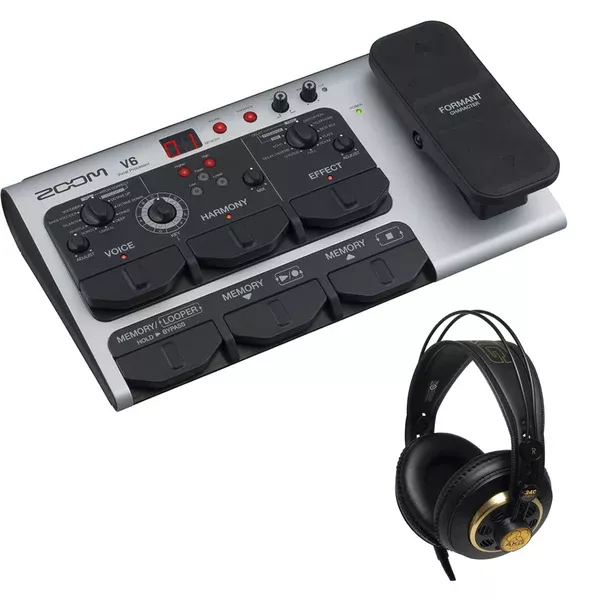 Zoom V6-SP Multi-Effects Vocal Processor Pedal Bundle with AKG K240 Studio Pro Stereo Headphones